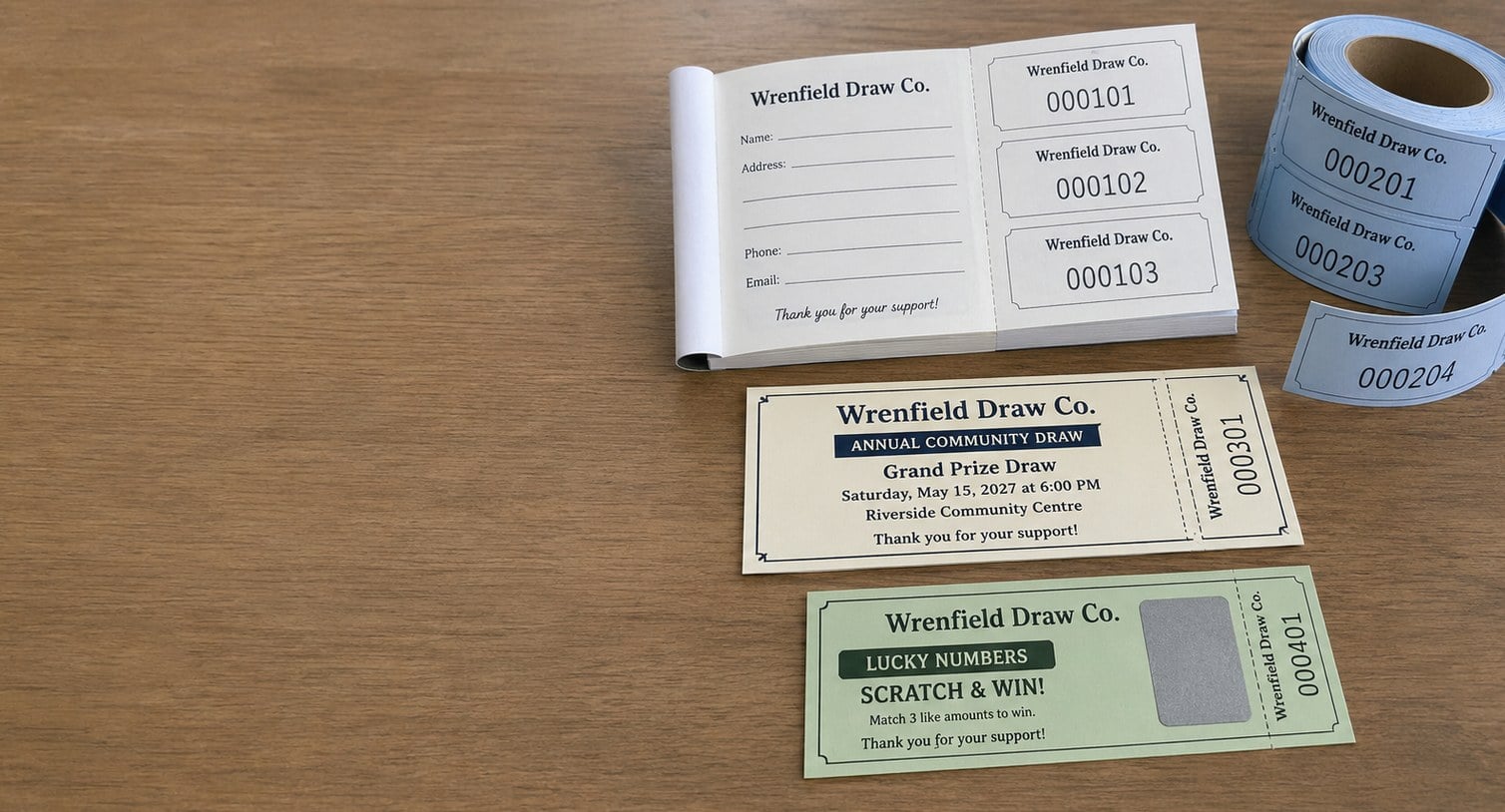 Custom printed raffle tickets with logo